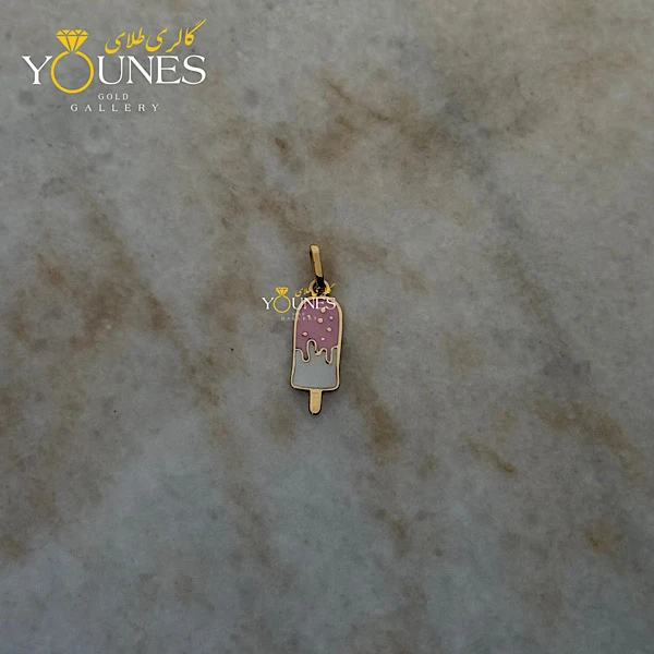 آویز طلا میناکاری بستنی صورتی